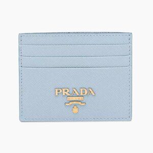 Prada Saffiano Leather Card Holder, Blue
